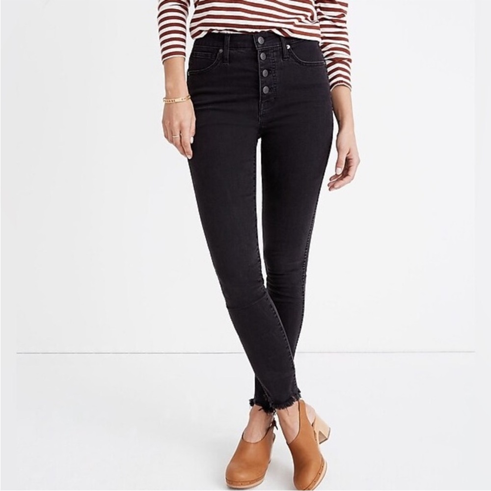 Madewell Berkeley 10” High Rise Skinny Faded Black Button Fly Frayed Hem 25P EUC
